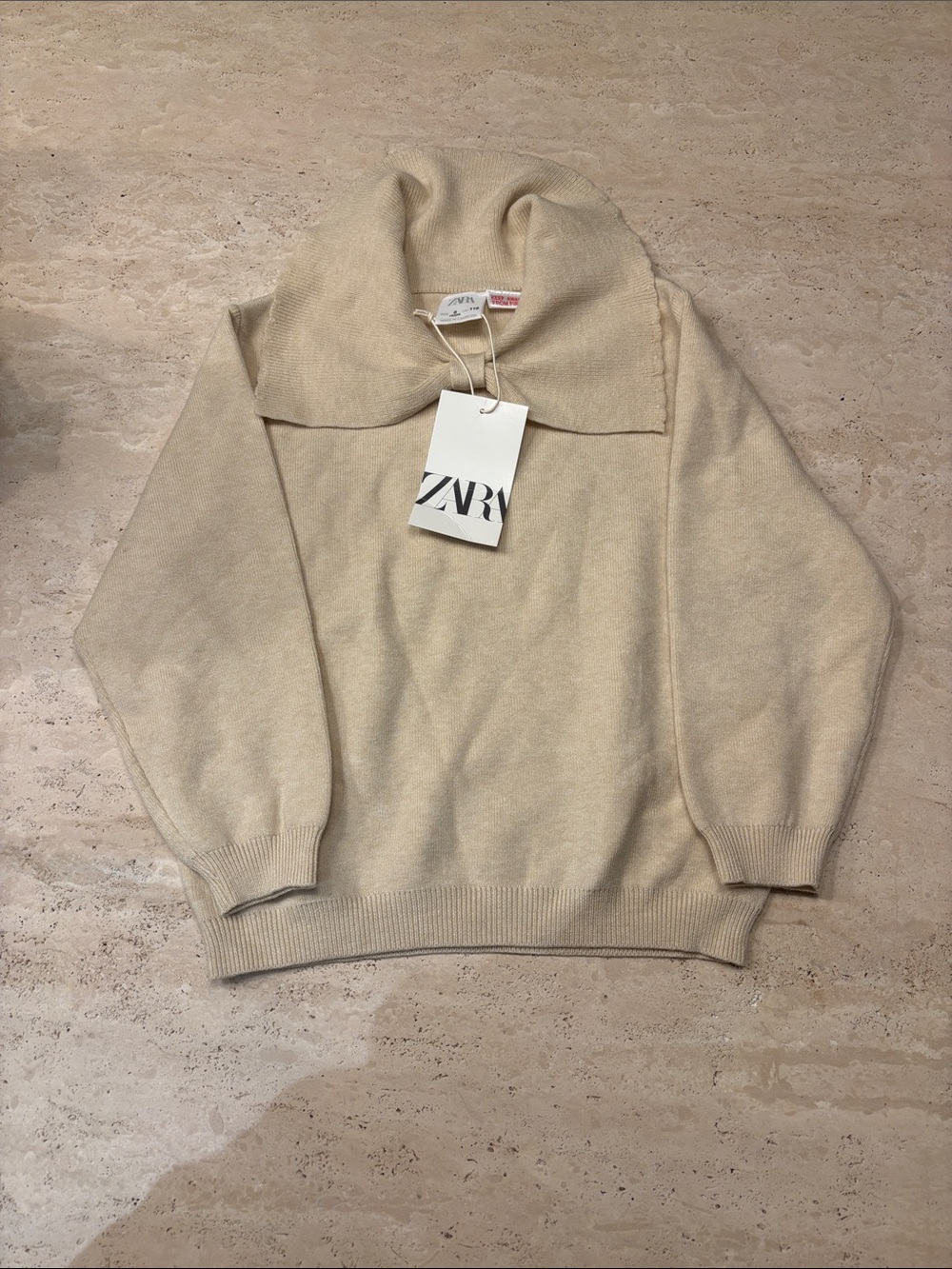 NWT ZARA Kids Girls Beige Embellished Turtleneck Sweater